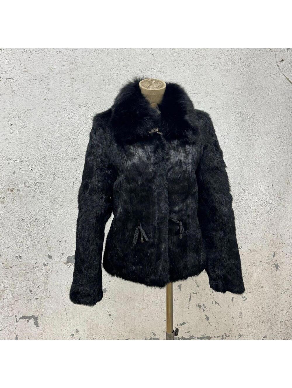 Vintage Y2K Jet-Black Rabbit & Fox Fur Jacket S